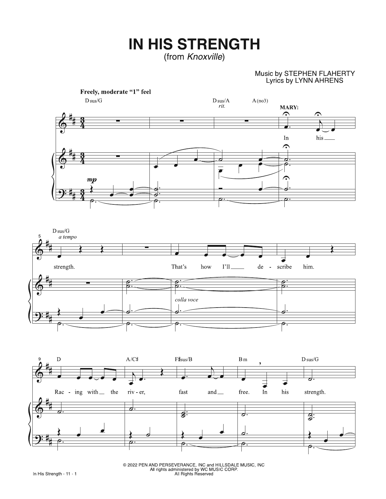 Download Lynn Ahrens & Stephen Flaherty In His Strength (from Knoxville) Sheet Music and learn how to play Piano & Vocal PDF digital score in minutes