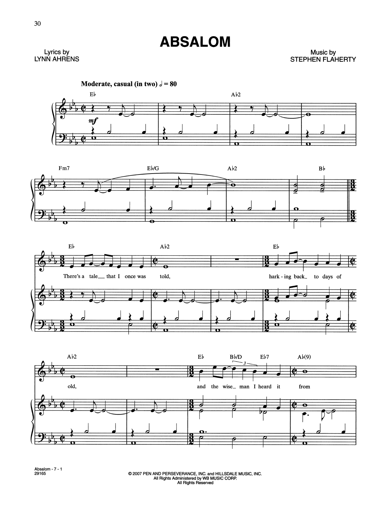 Download Lynn Ahrens and Stephen Flaherty Absalom (from The Glorious Ones) Sheet Music and learn how to play Piano & Vocal PDF digital score in minutes