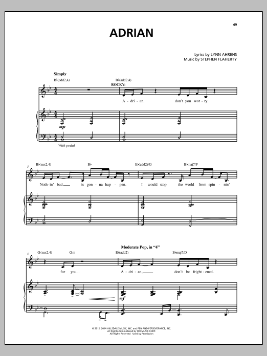 Download Stephen Flaherty Adrian Sheet Music and learn how to play Piano & Vocal PDF digital score in minutes