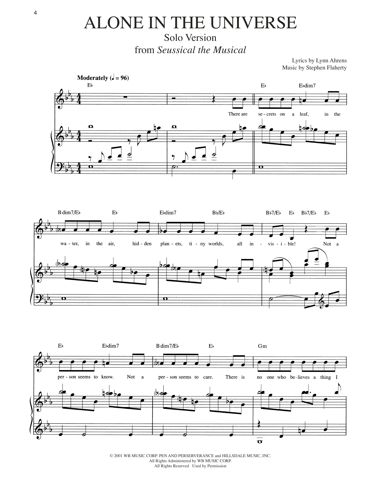 Download Lynn Ahrens and Stephen Flaherty Alone In The Universe [Solo version] (from Seussical The Musical) Sheet Music and learn how to play Piano & Vocal PDF digital score in minutes