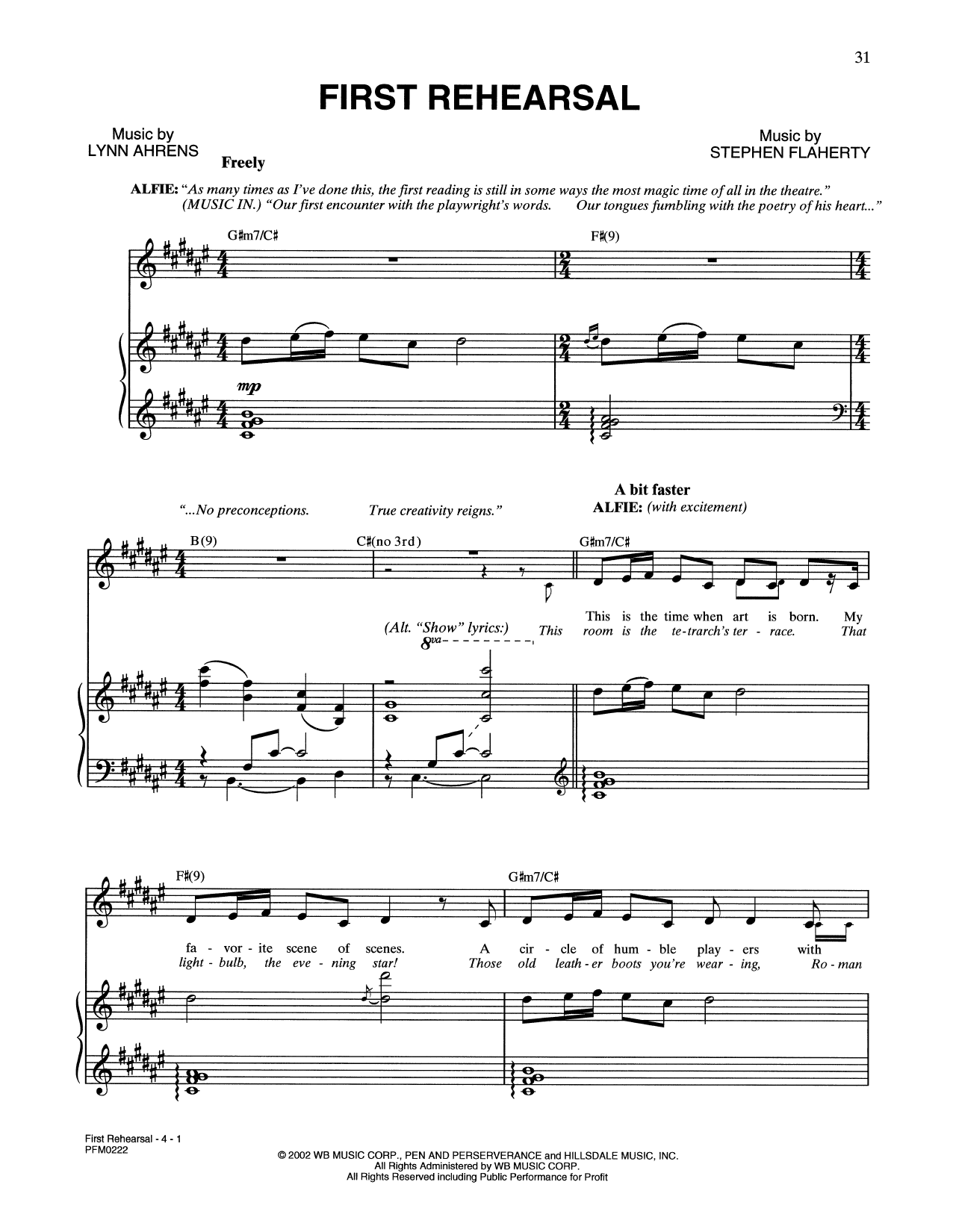 Download Lynn Ahrens and Stephen Flaherty First Rehearsal (from A Man Of No Importance: A New Musical) Sheet Music and learn how to play Piano & Vocal PDF digital score in minutes