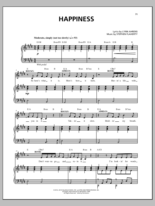 Download Stephen Flaherty Happiness Sheet Music and learn how to play Piano & Vocal PDF digital score in minutes