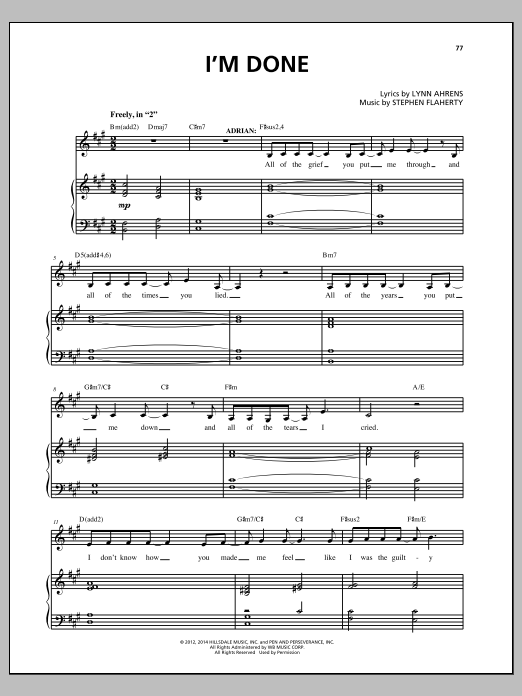 Download Stephen Flaherty I'm Done Sheet Music and learn how to play Piano & Vocal PDF digital score in minutes