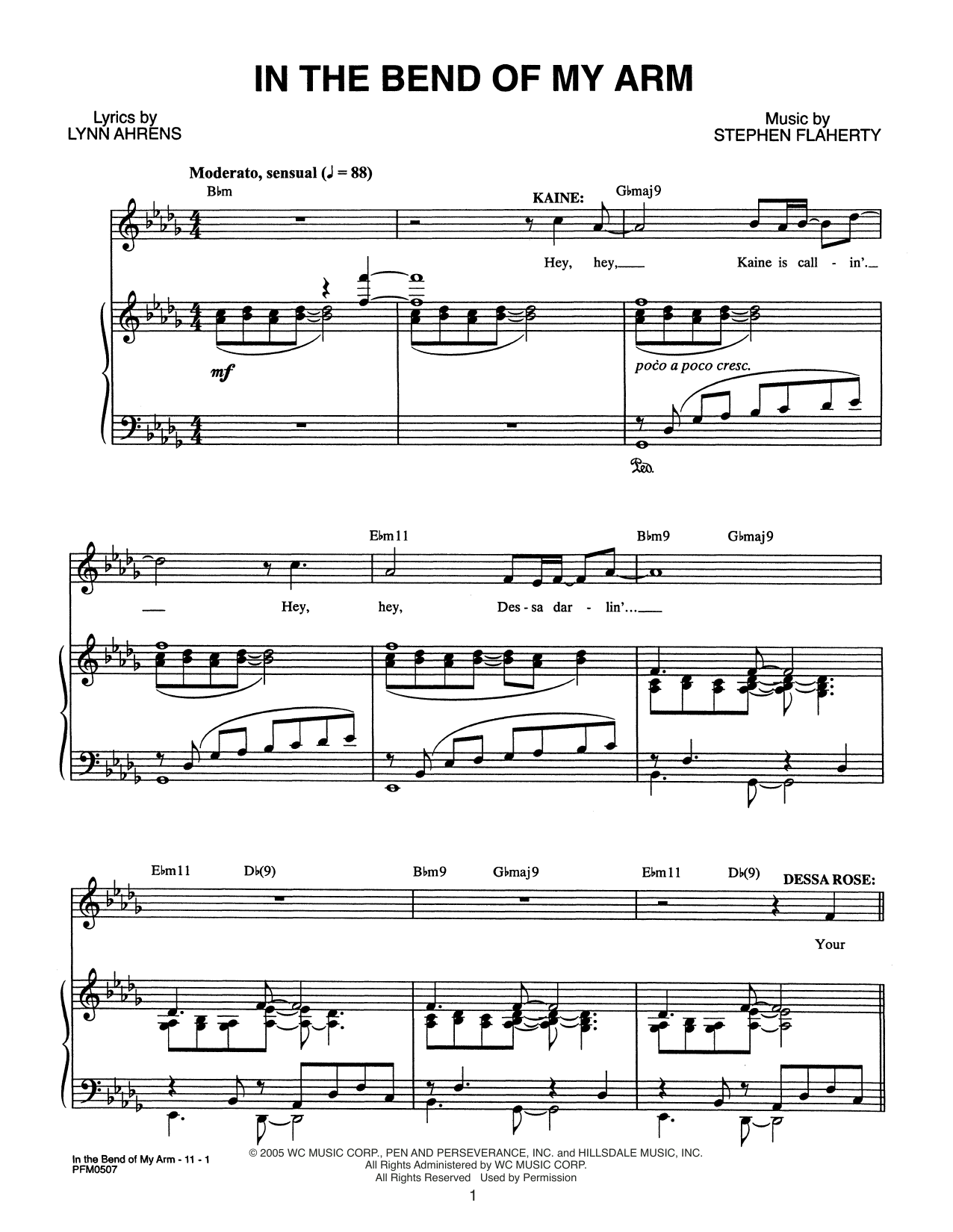 Download Lynn Ahrens and Stephen Flaherty In The Bend Of My Arm (from Dessa Rose: A New Musical) Sheet Music and learn how to play Piano & Vocal PDF digital score in minutes