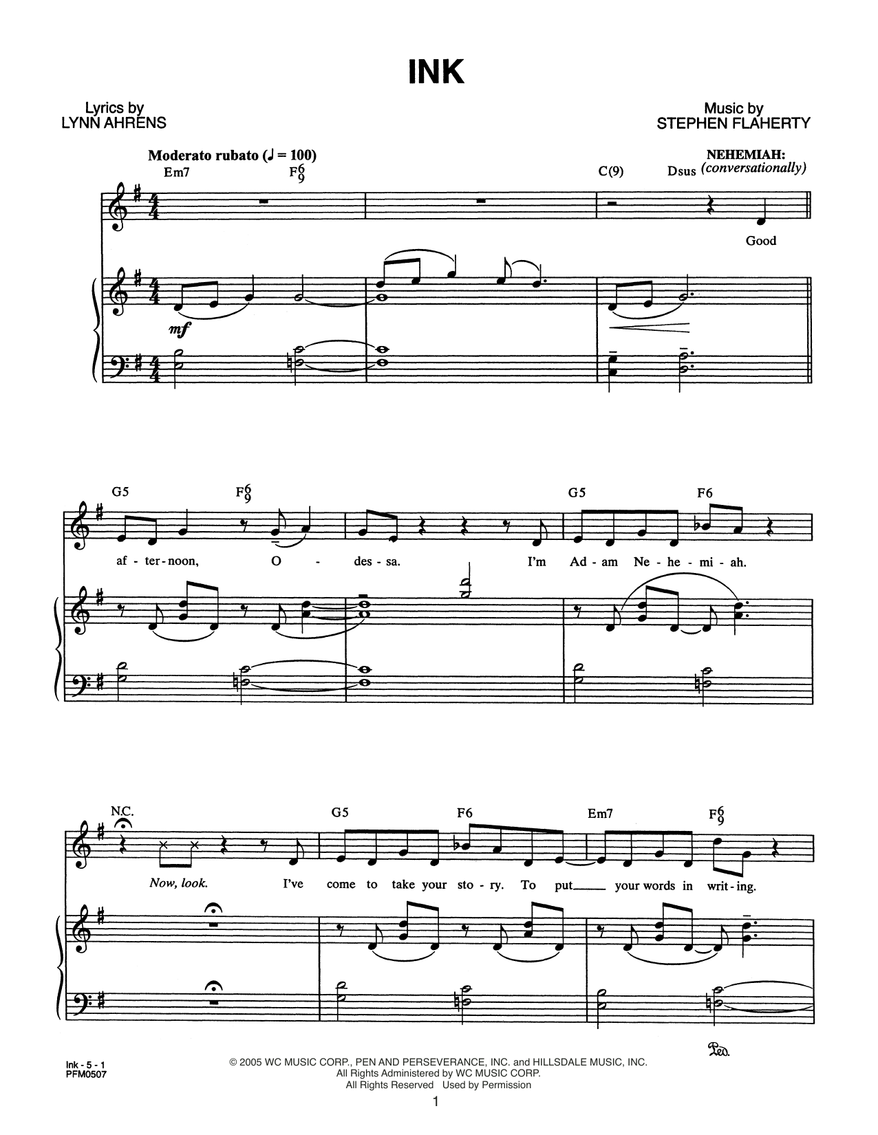 Download Lynn Ahrens and Stephen Flaherty Ink (from Dessa Rose: A New Musical) Sheet Music and learn how to play Piano & Vocal PDF digital score in minutes