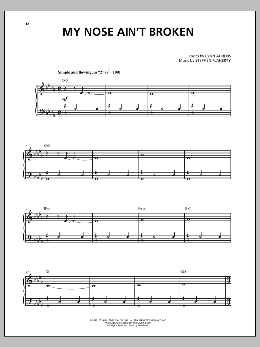 Download Stephen Flaherty My Nose Ain't Broken Sheet Music and learn how to play Piano & Vocal PDF digital score in minutes