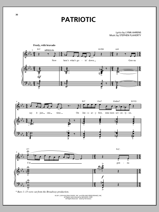 Download Stephen Flaherty Patriotic Sheet Music and learn how to play Piano & Vocal PDF digital score in minutes