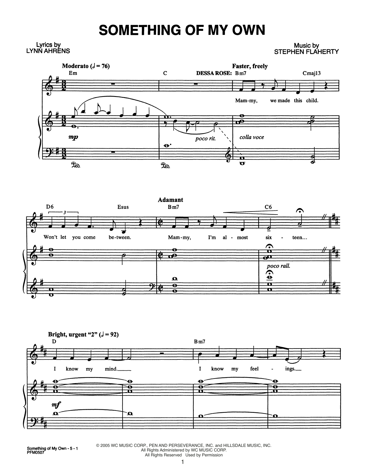 Download Lynn Ahrens and Stephen Flaherty Something Of My Own (from Dessa Rose: A New Musical) Sheet Music and learn how to play Piano & Vocal PDF digital score in minutes