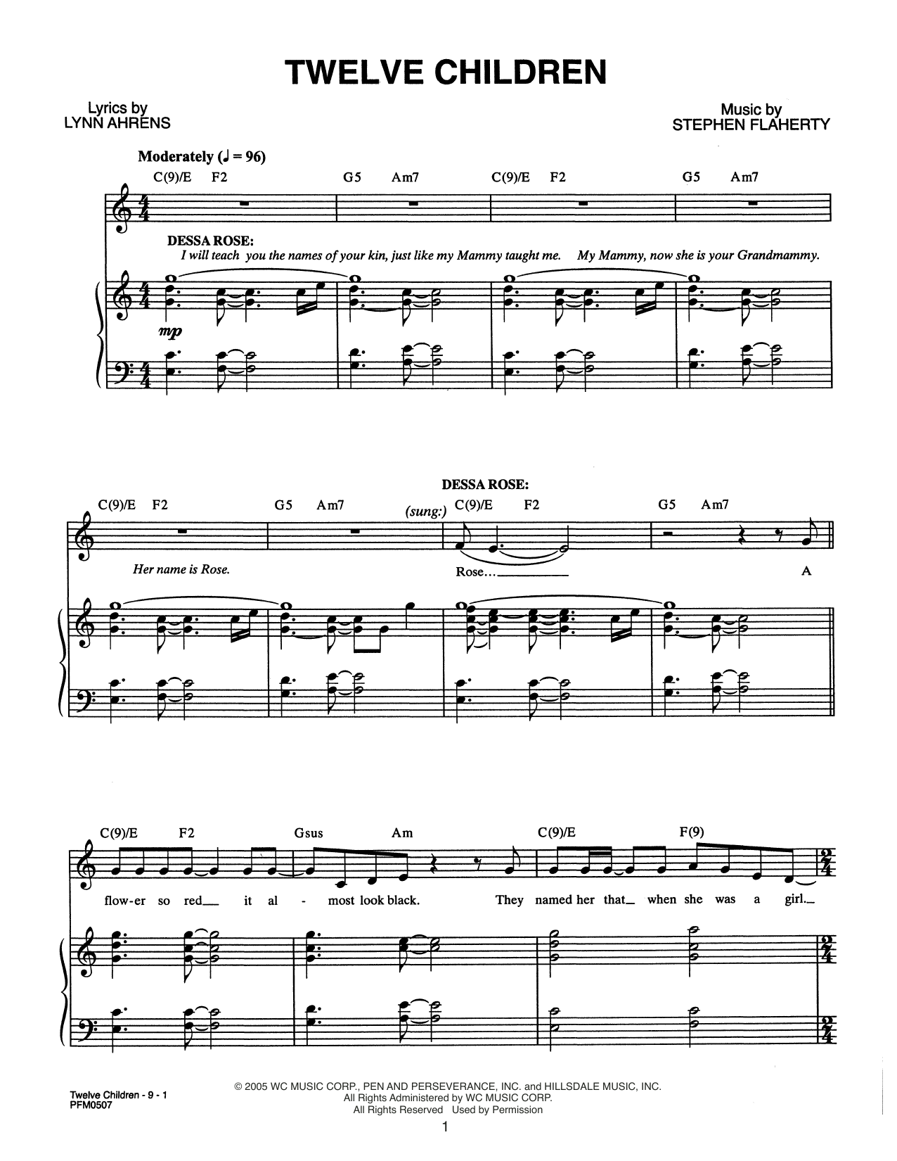 Download Lynn Ahrens and Stephen Flaherty Twelve Children (from Dessa Rose: A New Musical) Sheet Music and learn how to play Piano & Vocal PDF digital score in minutes