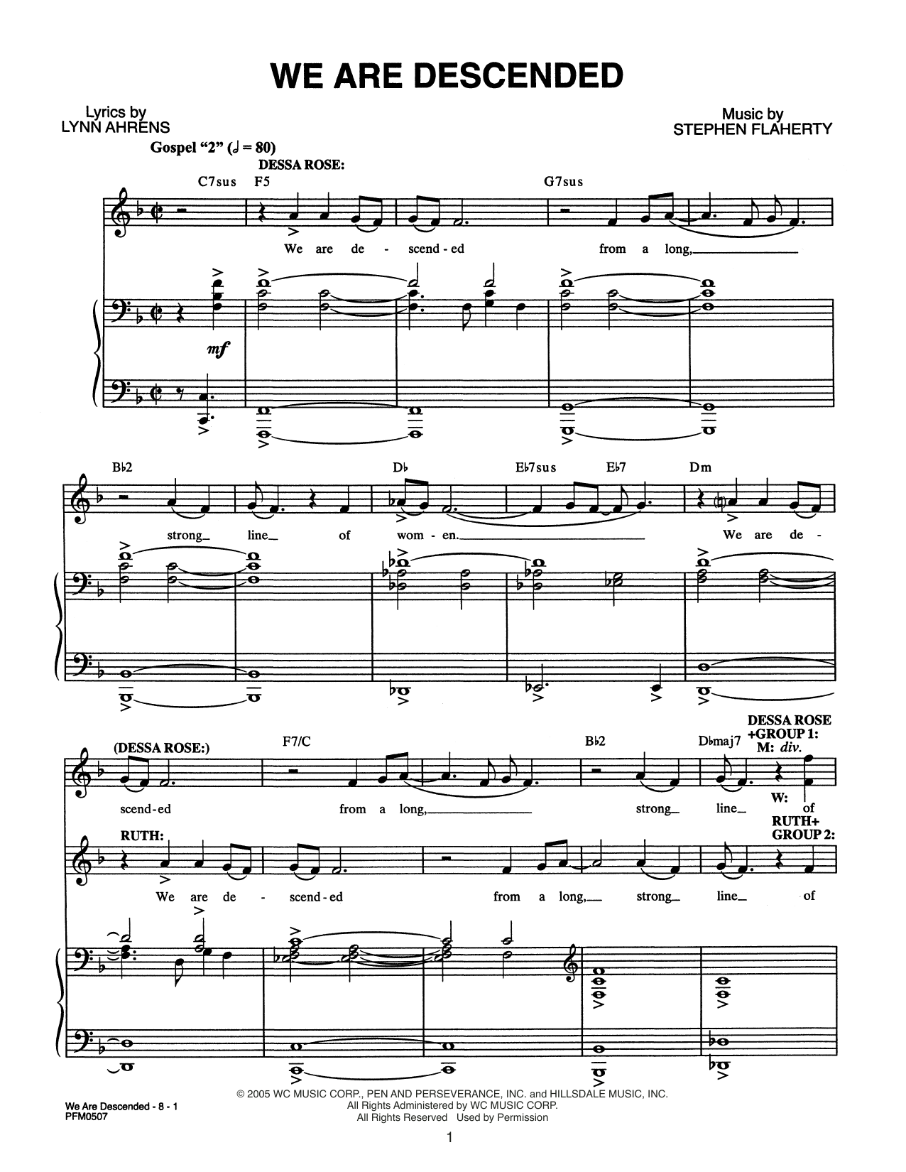 Download Lynn Ahrens and Stephen Flaherty We Are Descended (from Dessa Rose: A New Musical) Sheet Music and learn how to play Piano & Vocal PDF digital score in minutes