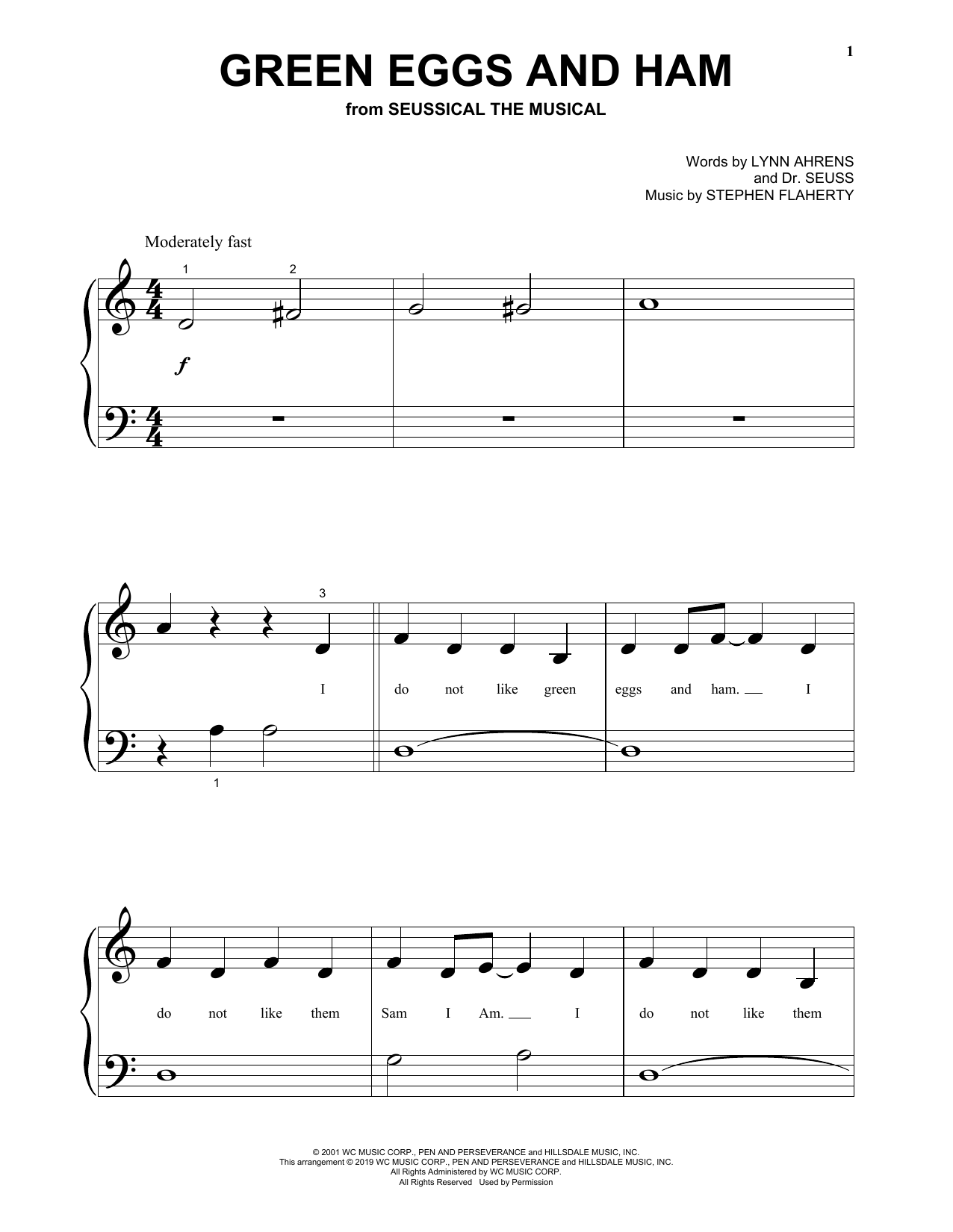 Download Lynn Ahrens, Dr. Seuss and Stephen Flaherty Green Eggs And Ham (from Seussical The Musical) Sheet Music and learn how to play Big Note Piano PDF digital score in minutes