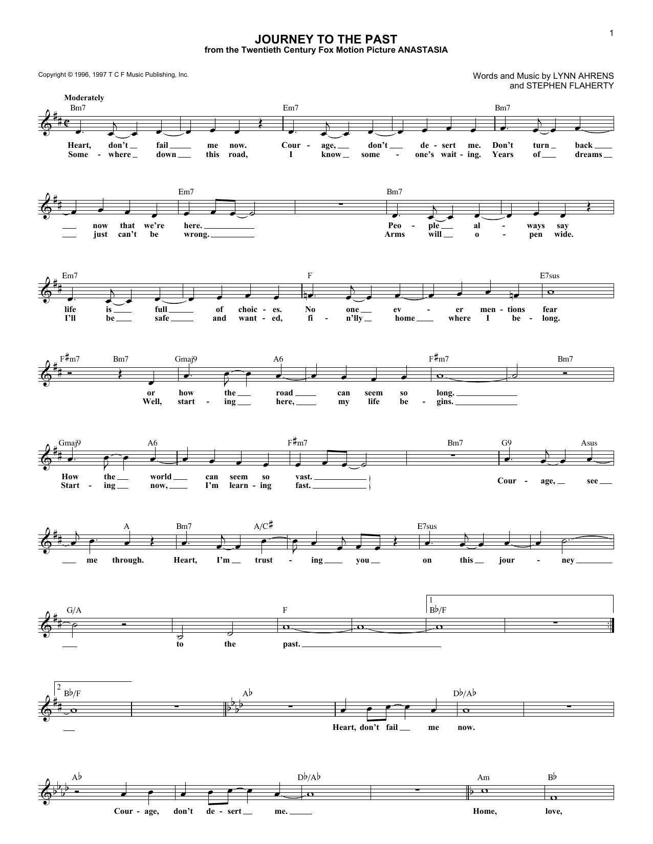Download Lynn Ahrens Journey To The Past Sheet Music and learn how to play Melody Line, Lyrics & Chords PDF digital score in minutes