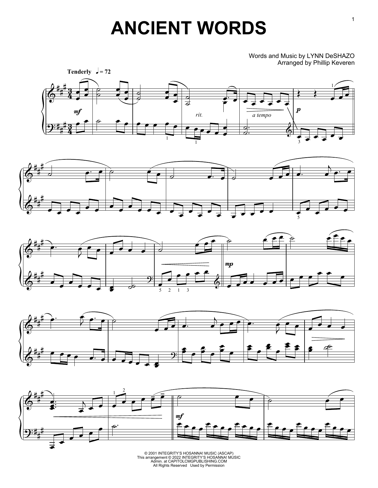 Download Lynn DeShazo Ancient Words [Classical version] (arr. Phillip Keveren) Sheet Music and learn how to play Piano Solo PDF digital score in minutes
