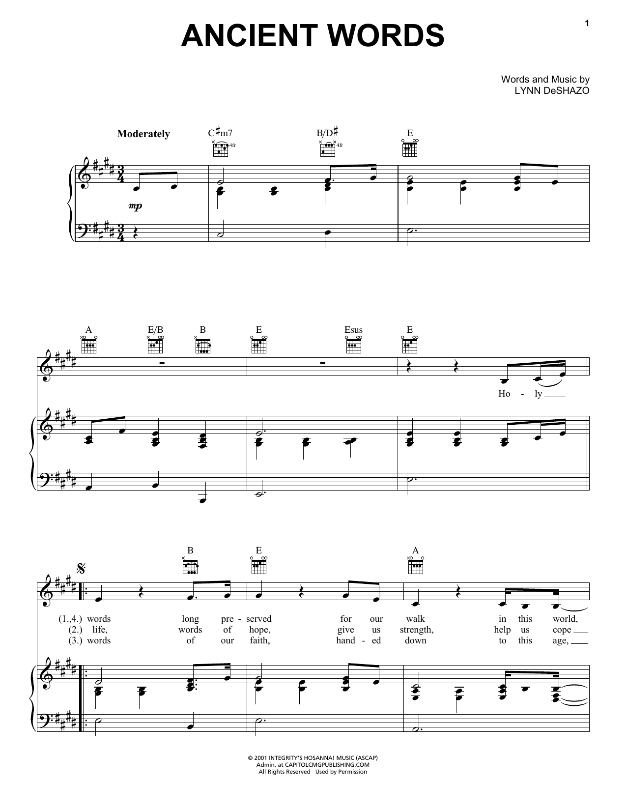 Download Lynn DeShazo Ancient Words Sheet Music and learn how to play Easy Guitar PDF digital score in minutes