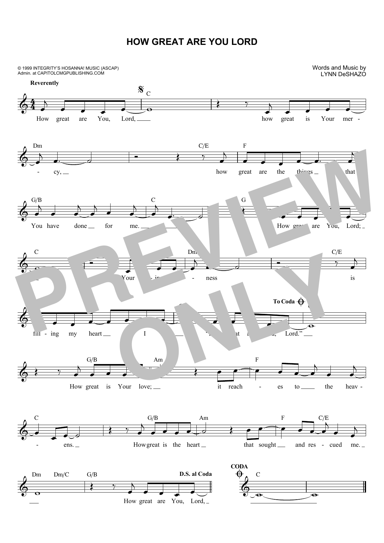 Download Lynn DeShazo How Great Are You Lord Sheet Music and learn how to play Melody Line, Lyrics & Chords PDF digital score in minutes
