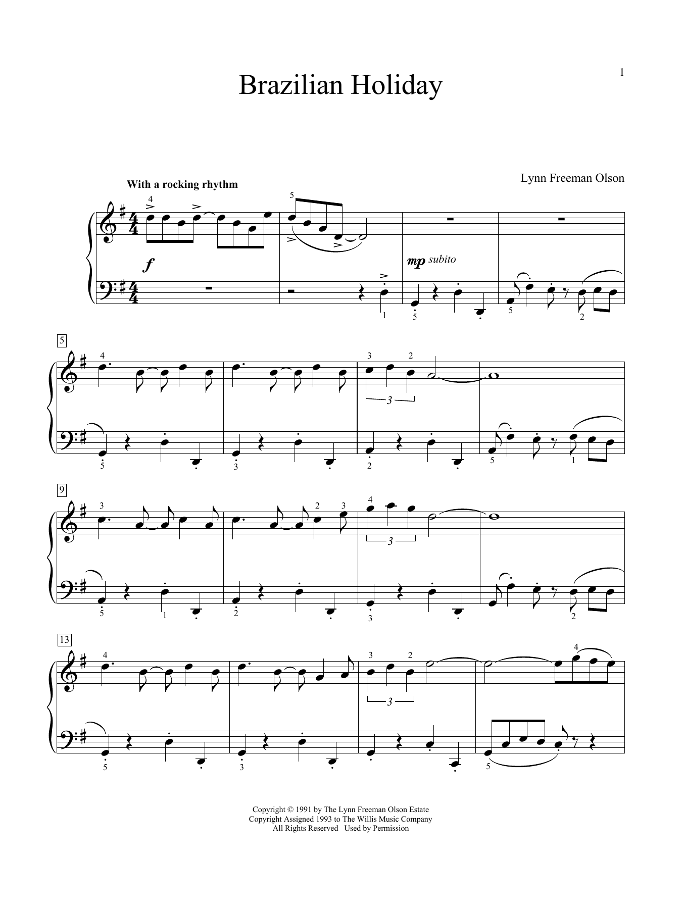 Download Lynn Freeman Olson Brazilian Holiday Sheet Music and learn how to play Educational Piano PDF digital score in minutes