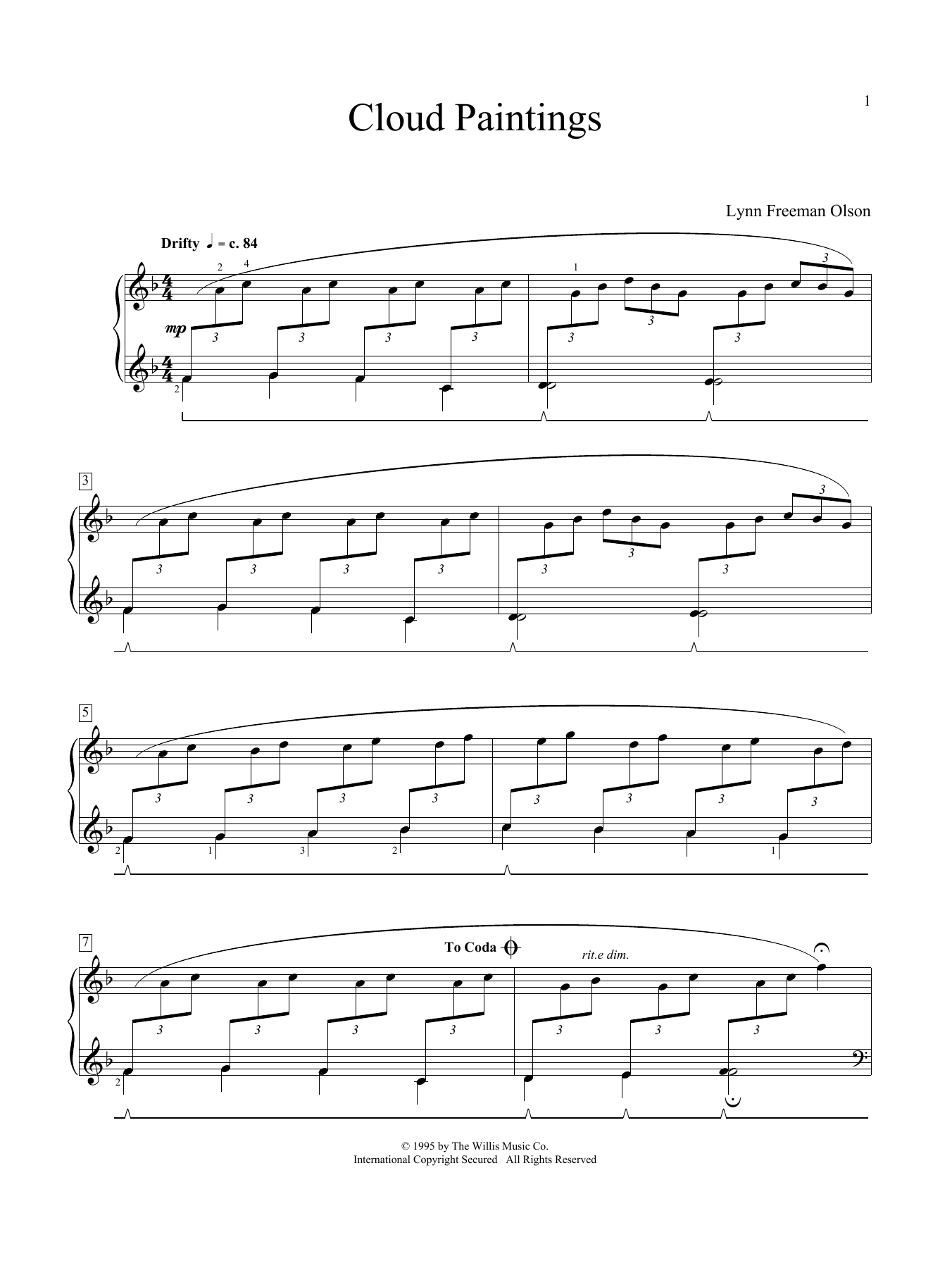 Download Lynn Freeman Olson Cloud Paintings Sheet Music and learn how to play Educational Piano PDF digital score in minutes