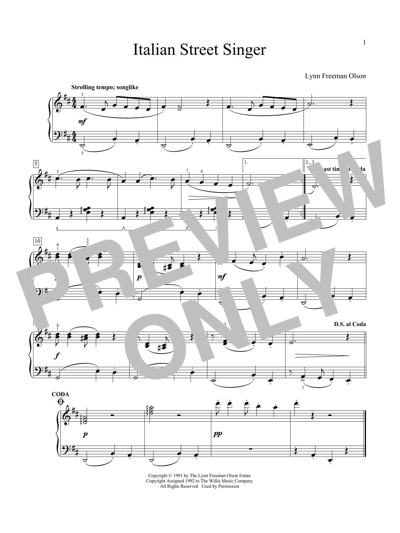 Download Lynn Freeman Olson Italian Street Singer Sheet Music and learn how to play Educational Piano PDF digital score in minutes