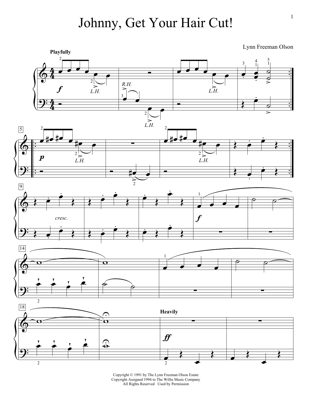 Download Lynn Freeman Olson Johnny, Get Your Hair Cut! Sheet Music and learn how to play Educational Piano PDF digital score in minutes