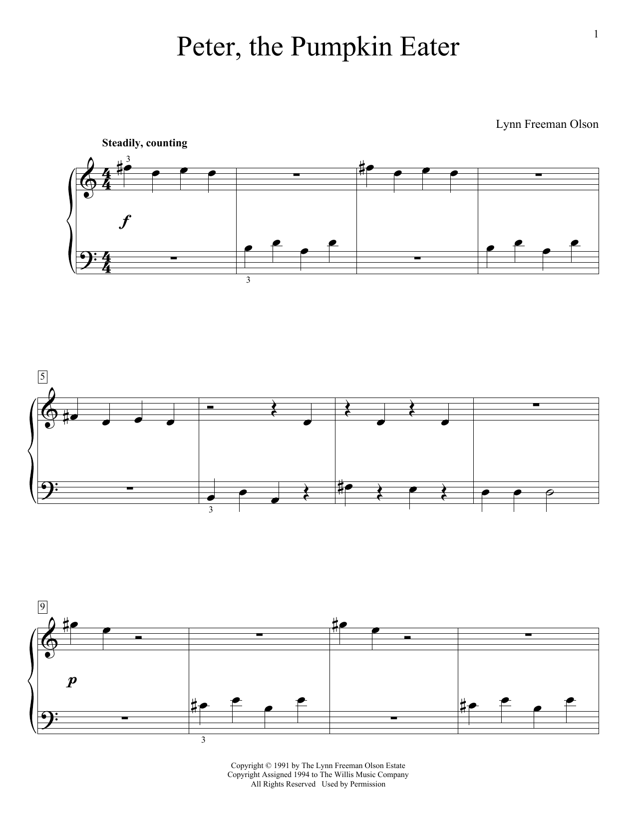 Download Lynn Freeman Olson Peter, The Pumpkin Eater Sheet Music and learn how to play Educational Piano PDF digital score in minutes