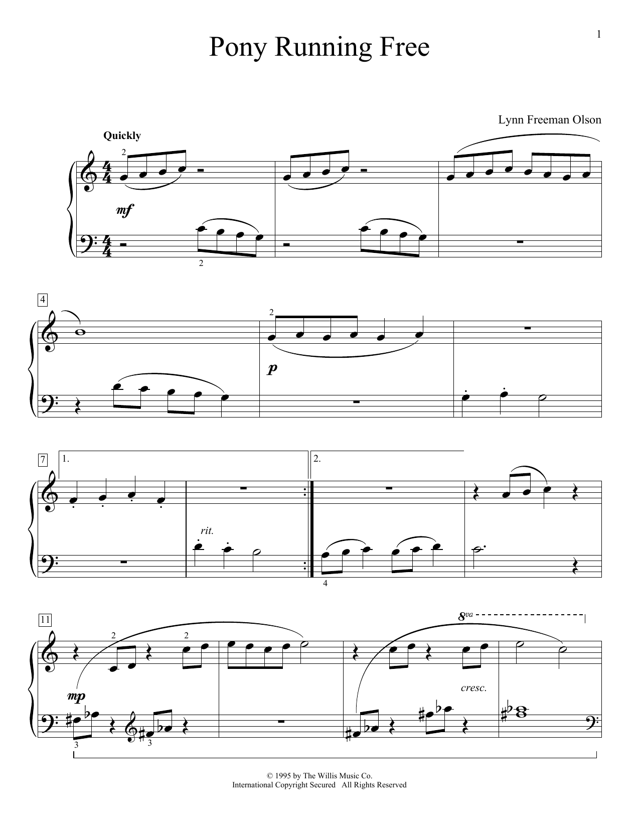 Download Lynn Freeman Olson Pony Running Free Sheet Music and learn how to play Educational Piano PDF digital score in minutes