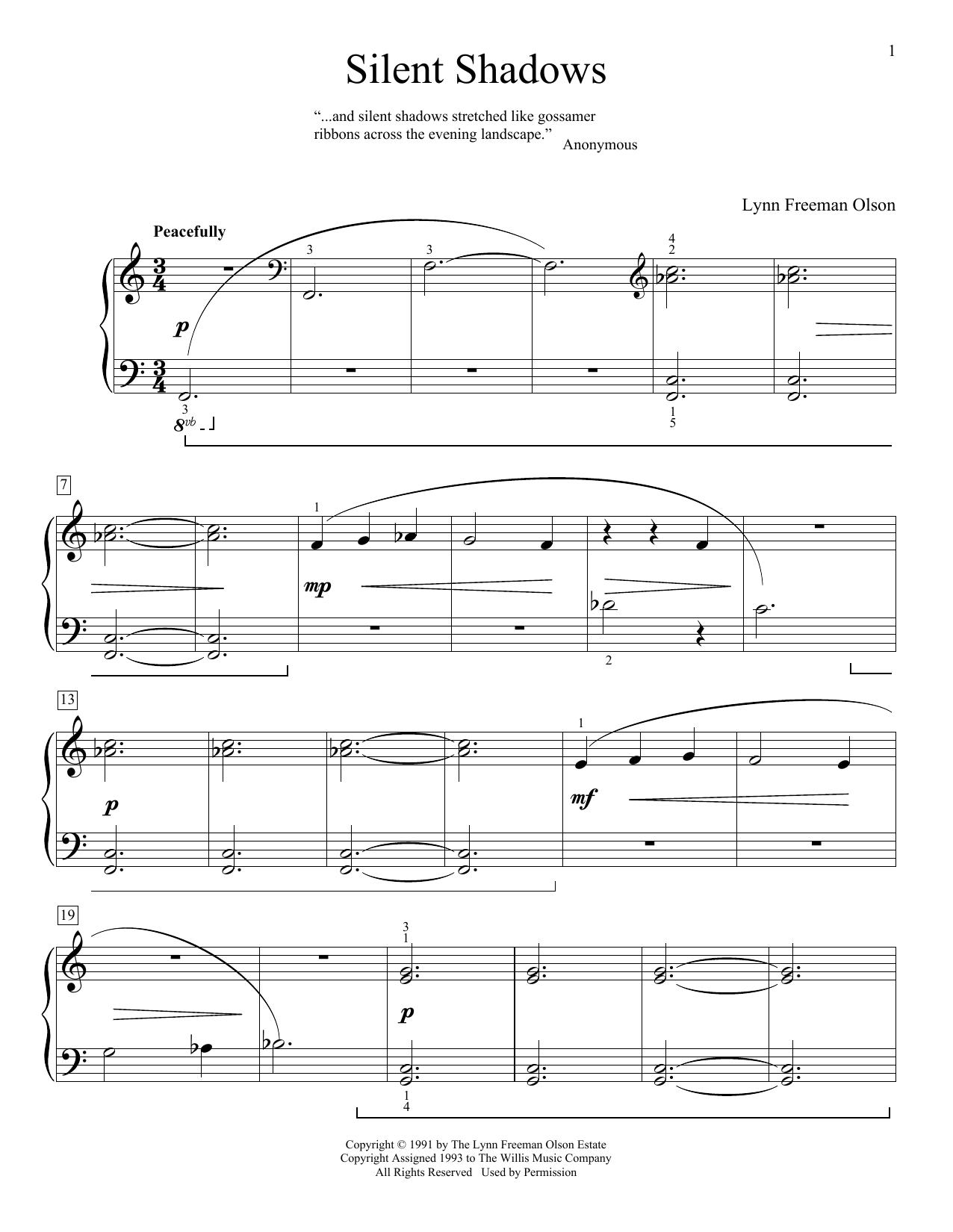 Download Lynn Freeman Olson Silent Shadows Sheet Music and learn how to play Educational Piano PDF digital score in minutes
