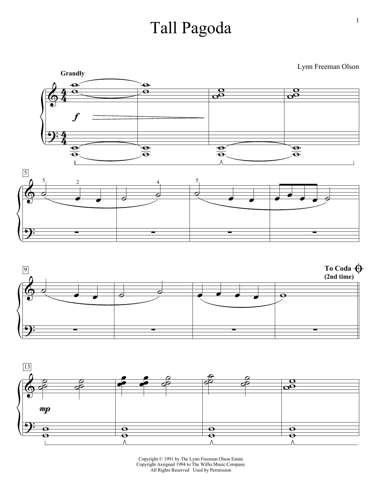 Download Lynn Freeman Olson Tall Pagoda Sheet Music and learn how to play Educational Piano PDF digital score in minutes