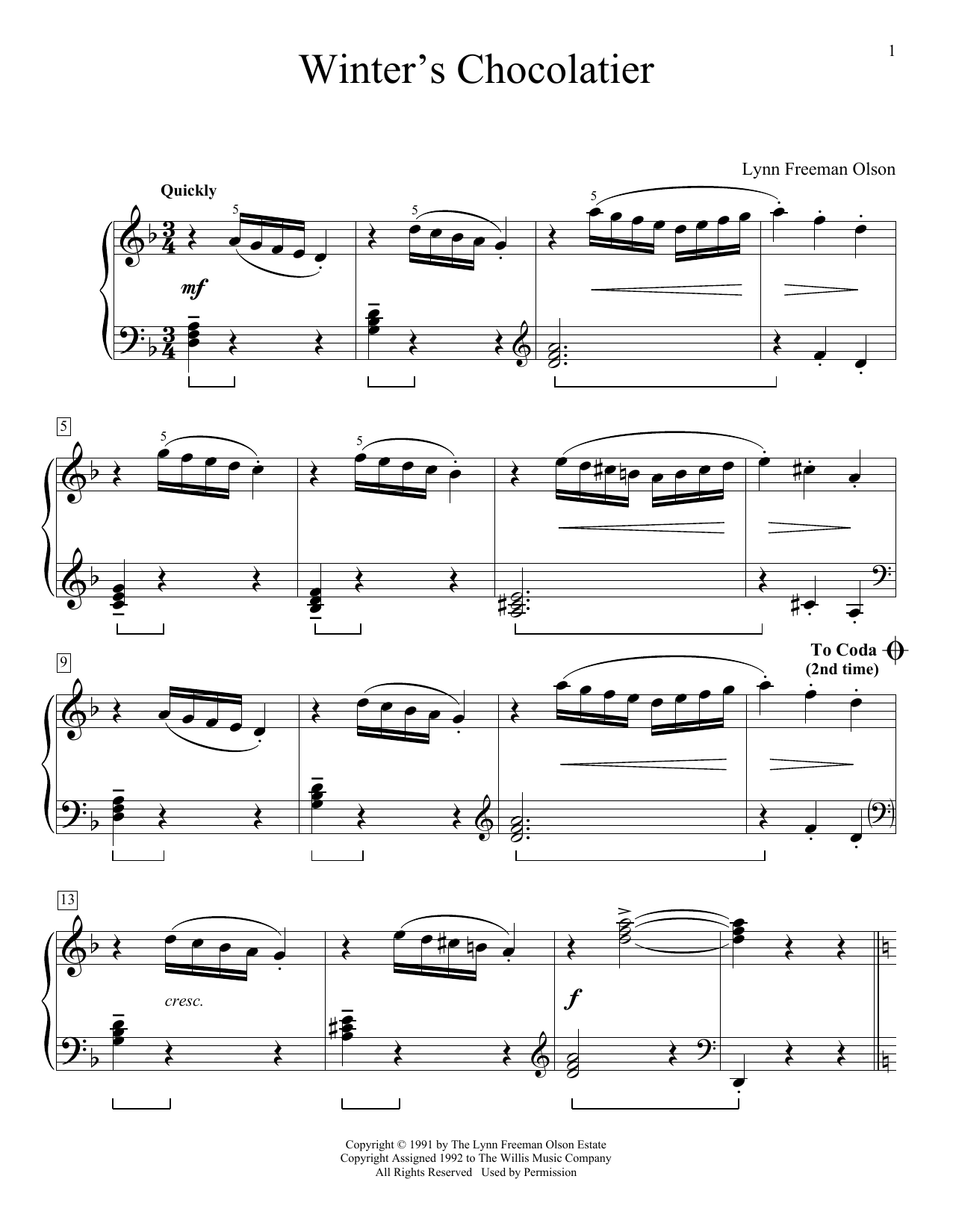 Download Lynn Freeman Olson Winter's Chocolatier Sheet Music and learn how to play Educational Piano PDF digital score in minutes