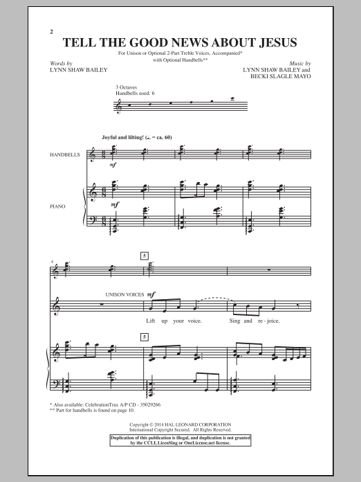 Download Lynn Shaw Bailey Tell The Good News About Jesus Sheet Music and learn how to play Unison Voice PDF digital score in minutes