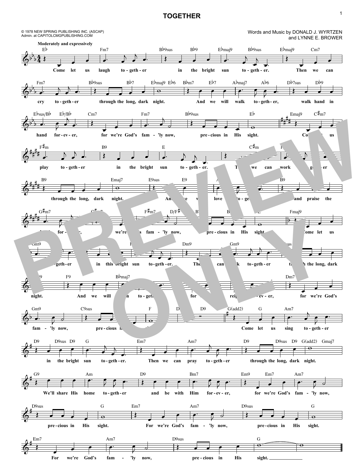 Download Lynne E. Brower Together Sheet Music and learn how to play Lead Sheet / Fake Book PDF digital score in minutes
