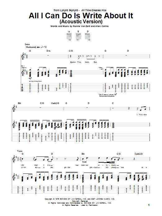 Download Lynyrd Skynyrd All I Can Do Is Write About It Sheet Music and learn how to play Bass Guitar Tab PDF digital score in minutes