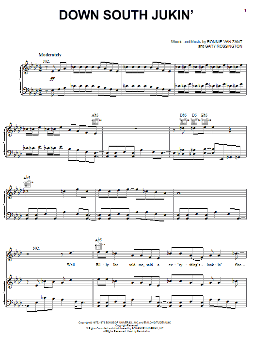 Download Lynyrd Skynyrd Down South Jukin' Sheet Music and learn how to play Easy Guitar Tab PDF digital score in minutes