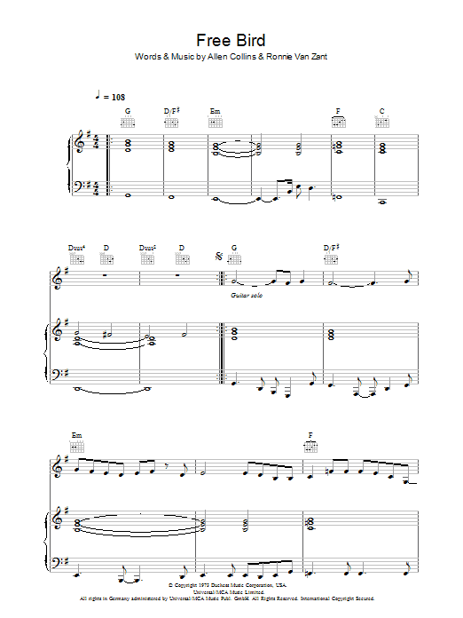 Download Lynyrd Skynyrd Free Bird Sheet Music and learn how to play Ukulele Ensemble PDF digital score in minutes