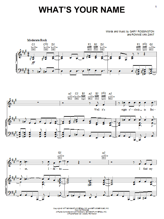 Download Lynyrd Skynyrd What's Your Name Sheet Music and learn how to play Bass Guitar Tab PDF digital score in minutes