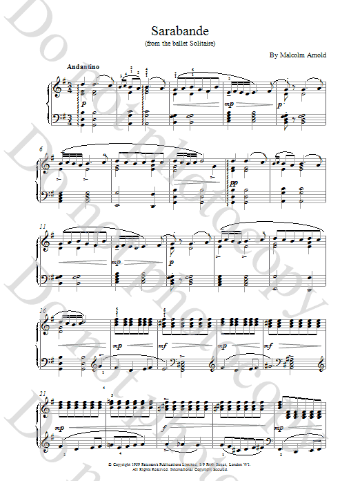 Download Malcolm Arnold Sarabande From Solitaire Sheet Music and learn how to play Piano PDF digital score in minutes