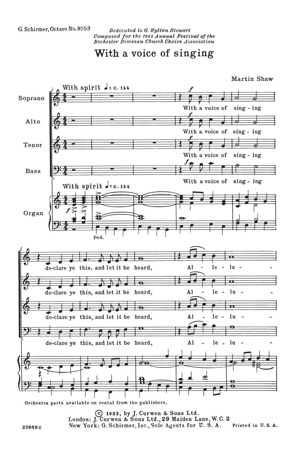 Download M. Shaw With A Voice Of Singing Sheet Music and learn how to play SATB Choir PDF digital score in minutes
