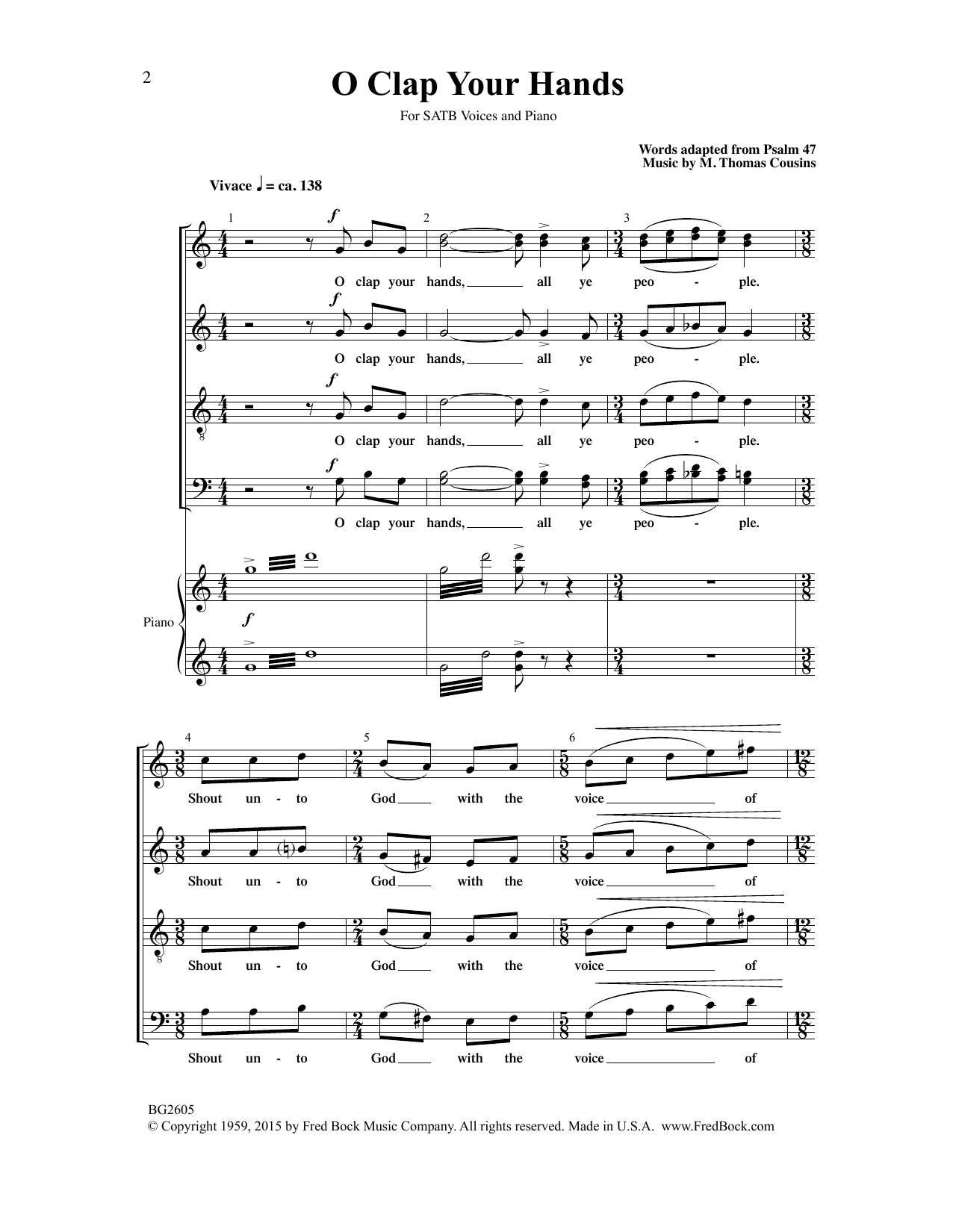 Download M. Thomas Cousins O Clap Your Hands Sheet Music and learn how to play SATB Choir PDF digital score in minutes