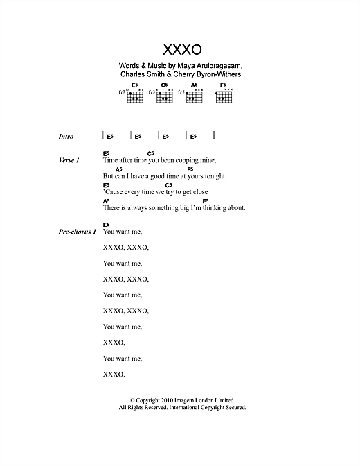 Download M.I.A. XXXO Sheet Music and learn how to play Lyrics & Chords PDF digital score in minutes