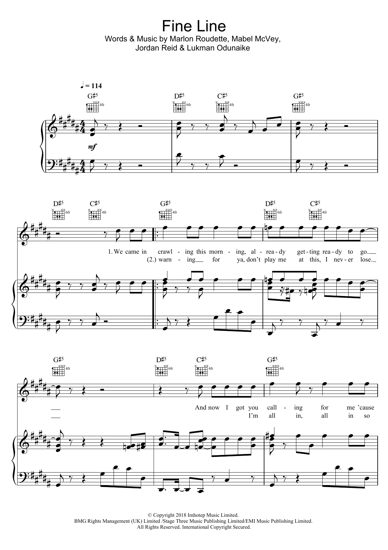 Download Mabel Fine Line (featuring Not3s) Sheet Music and learn how to play Beginner Piano PDF digital score in minutes
