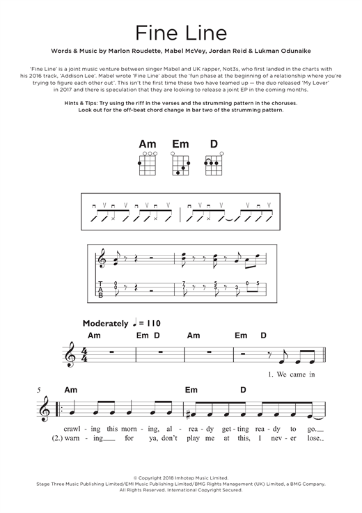 Download Mabel Fine Line (feat. Not3s) Sheet Music and learn how to play Beginner Ukulele PDF digital score in minutes