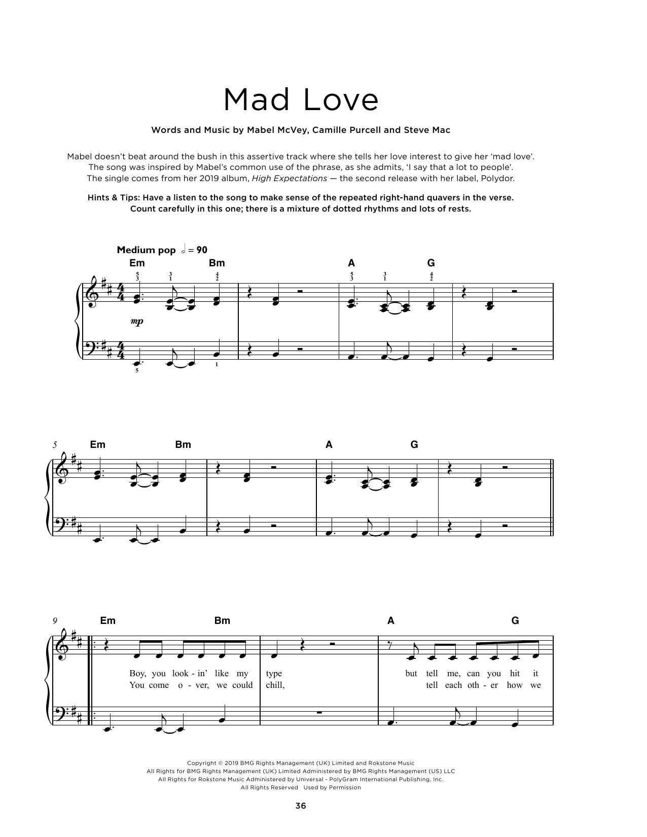 Download Mabel Mad Love Sheet Music and learn how to play Really Easy Piano PDF digital score in minutes