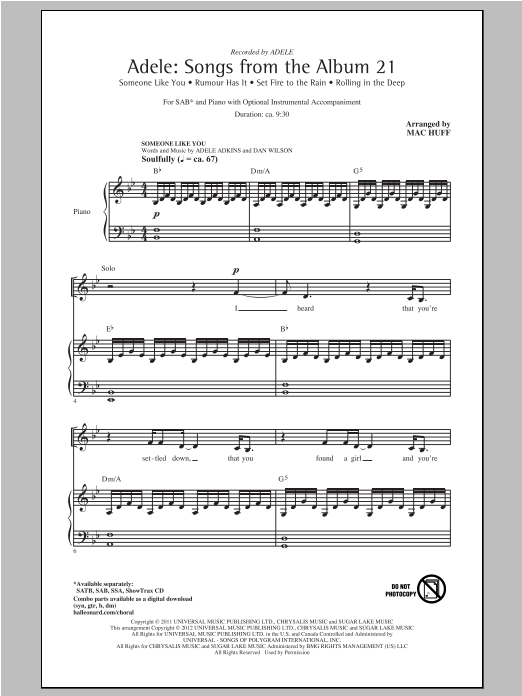 Download Adele Rolling In The Deep (arr. Mac Huff) Sheet Music and learn how to play SATB PDF digital score in minutes