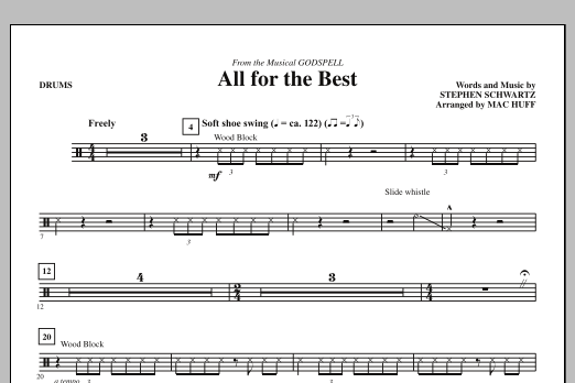 Download Mac Huff All For The Best - Drums Sheet Music and learn how to play Choir Instrumental Pak PDF digital score in minutes