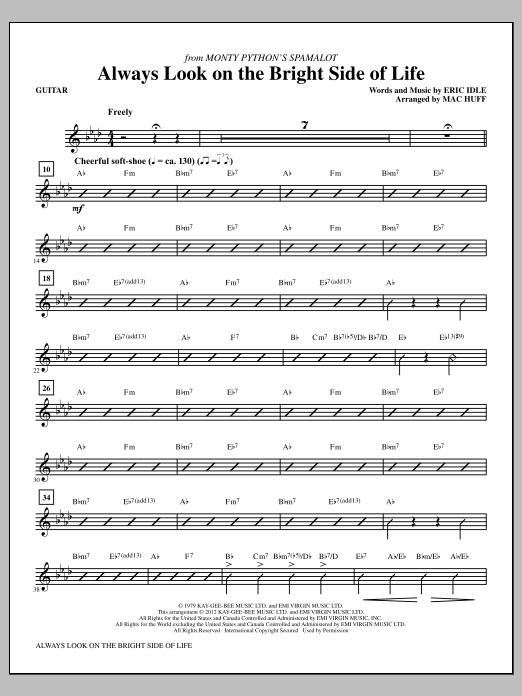 Download Mac Huff Always Look On The Bright Side Of Life - Guitar Sheet Music and learn how to play Choir Instrumental Pak PDF digital score in minutes
