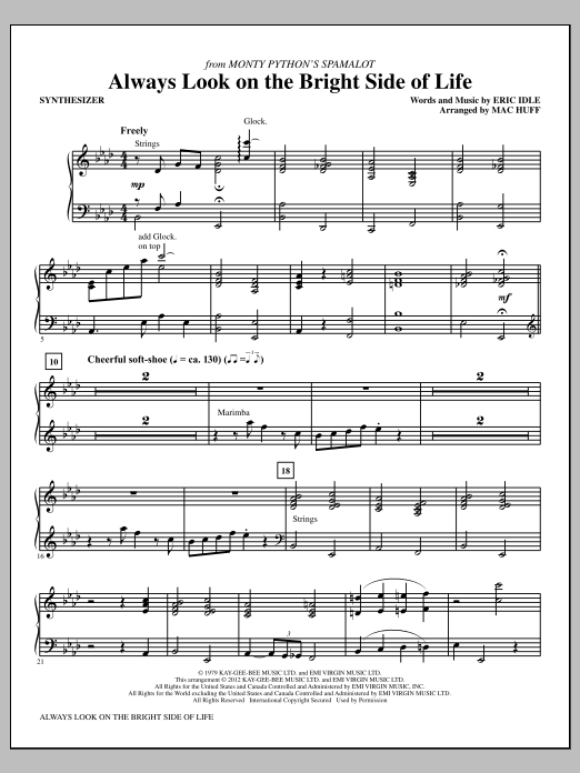 Download Mac Huff Always Look On The Bright Side Of Life - Synthesizer Sheet Music and learn how to play Choir Instrumental Pak PDF digital score in minutes