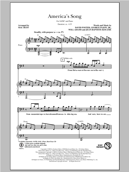 Download Mac Huff America's Song Sheet Music and learn how to play 2-Part Choir PDF digital score in minutes