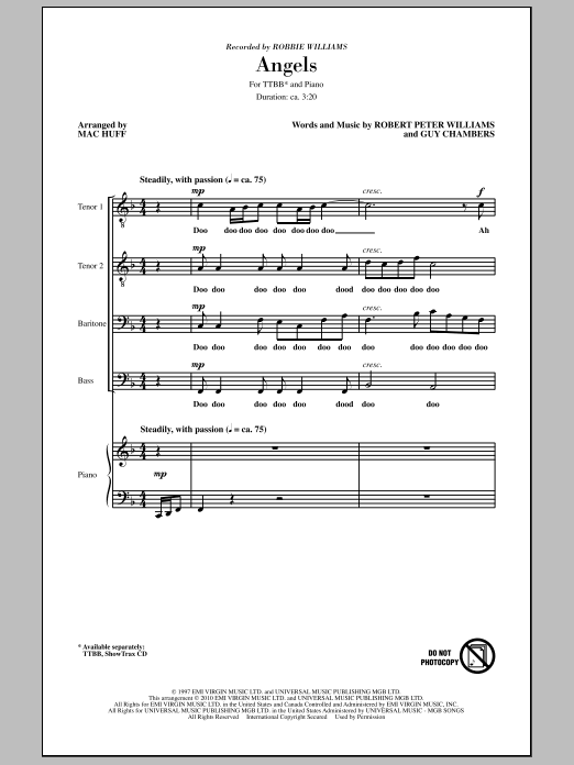 Download Mac Huff Angels Sheet Music and learn how to play TTBB Choir PDF digital score in minutes