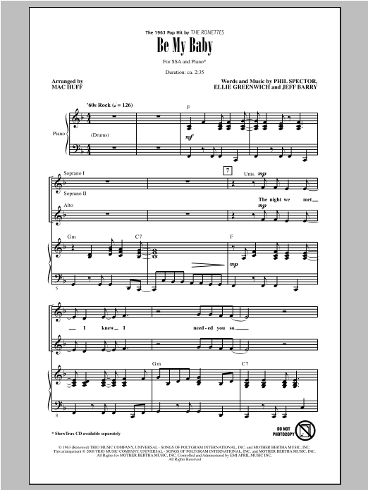 Download Mac Huff Be My Baby Sheet Music and learn how to play SSA PDF digital score in minutes