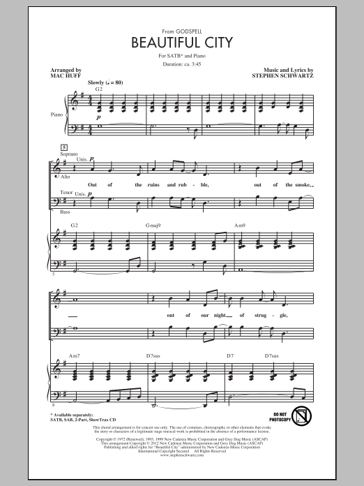 Download Stephen Schwartz Beautiful City (from Godspell) (arr. Mac Huff) Sheet Music and learn how to play 2-Part Choir PDF digital score in minutes