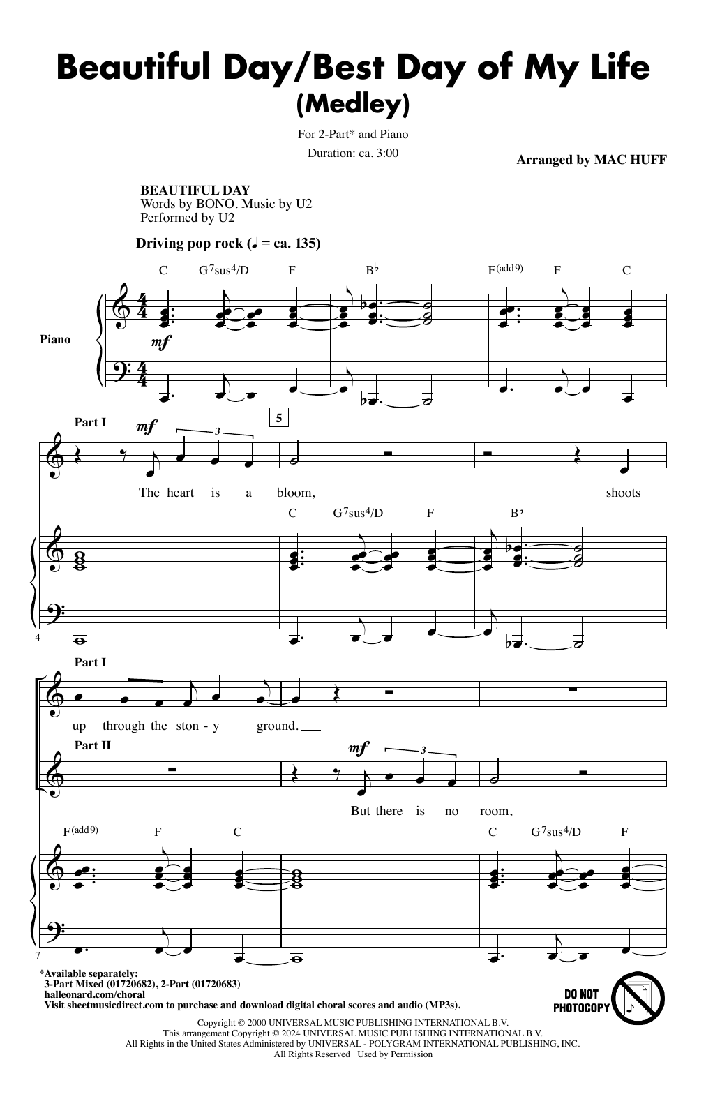 Download Mac Huff Beautiful Day/Best Day Of My Life (Medley) Sheet Music and learn how to play 2-Part Choir PDF digital score in minutes